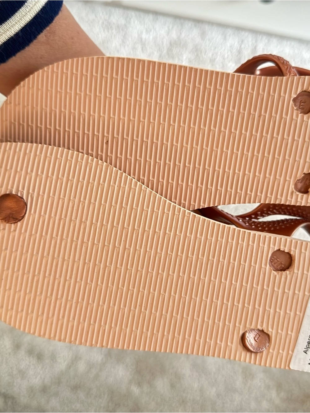Women's Casual Flip Flop Sandals in Peach with Brown Straps